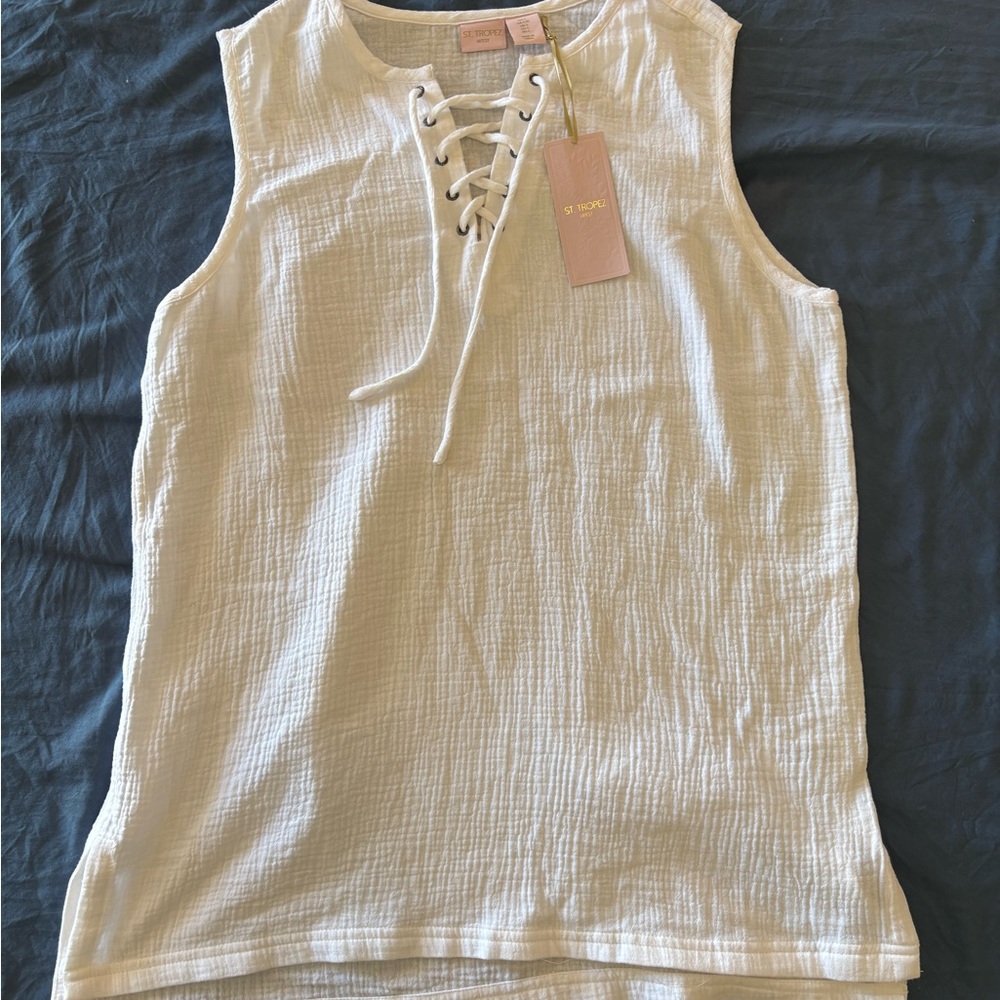 St. Tropez White Lace-Up Tank Top